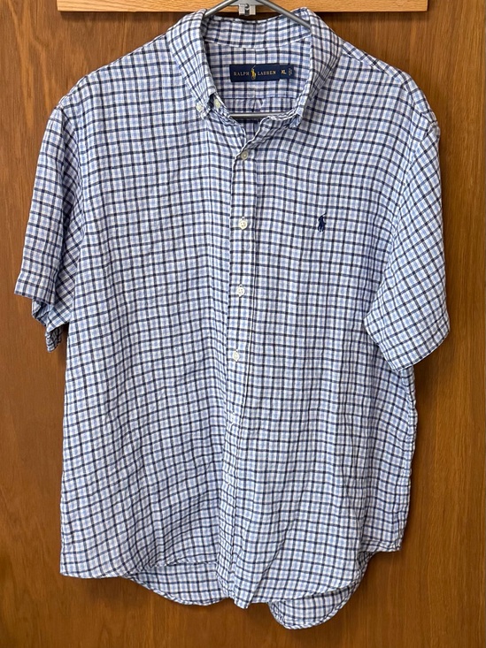 Ralph Lauren Other - Ralph Lauren Men’s Blue & White Plaid Short-Sleeve Button-Down Shirt 100% Linen